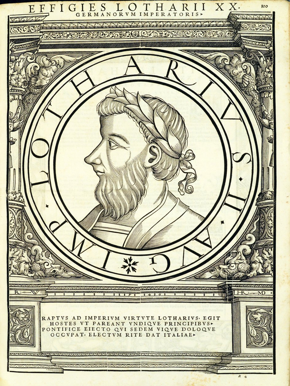 Lothar, do comandante geral dos Roman Leste e Oeste mais verdadeiras imagens de moedas antigas, gravura por Rudolph Wyssenbach, impressa por Andreas Gessner, Zurique, 1 de Hans Rudolf Manuel Deutsch