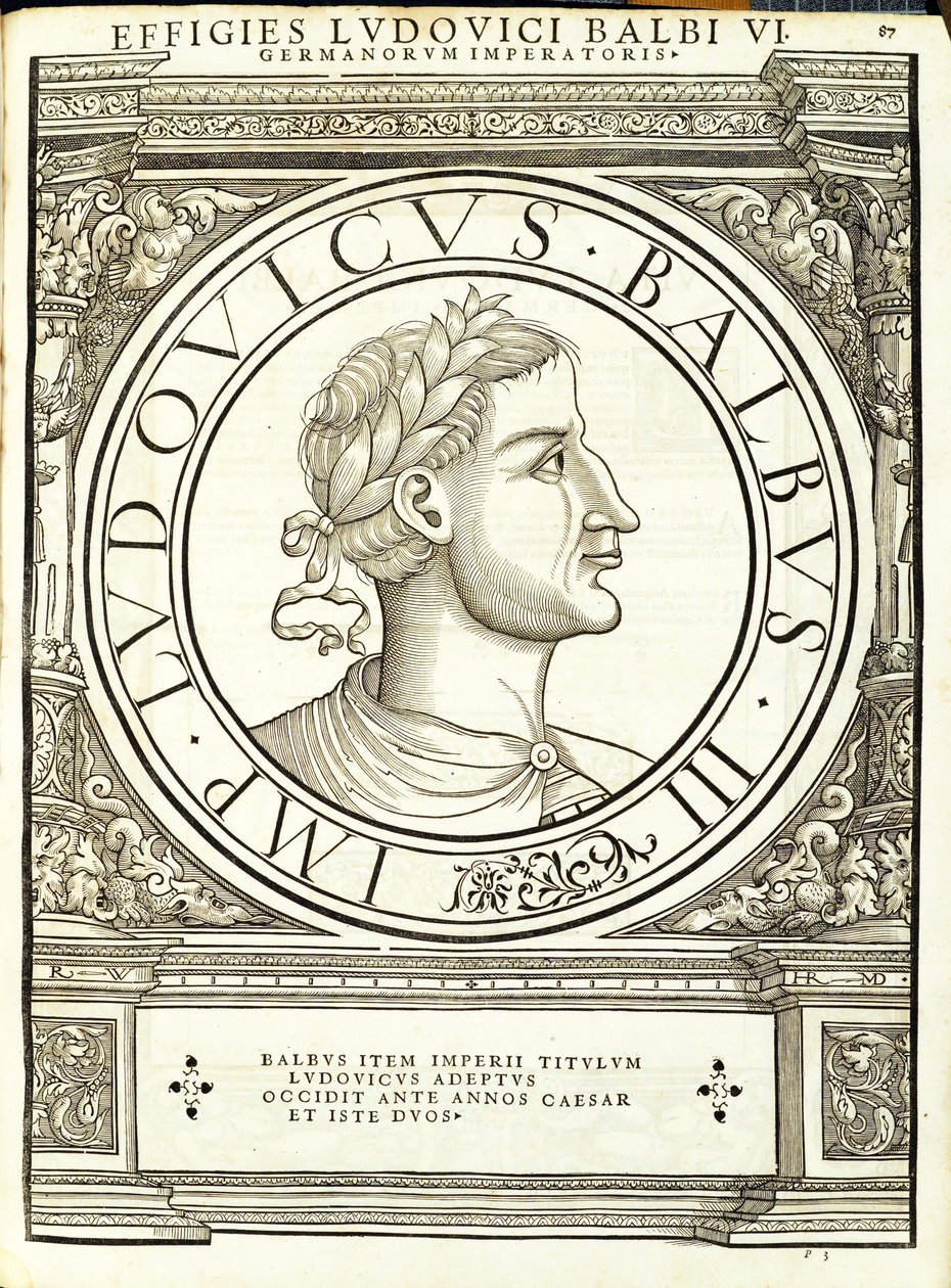Ludwig estava fazendo, de um imperadores romanos de leste e oeste mais verdadeiras imagens de moedas antigas, gravura por Rudolph Wyssenbach, impressa por Andreas Hamberger, Zuri de Hans Rudolf Manuel Deutsch