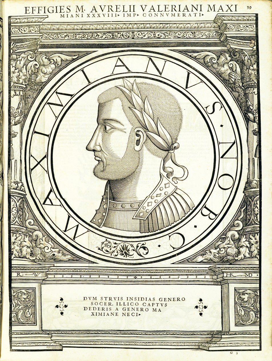 Maximiano, do comandante geral da Roman leste e oeste mais verdadeiras imagens de moedas antigas, gravura por Rudolph Wyssenbach, impressa por Andreas Gessner, Zurique, de Hans Rudolf Manuel Deutsch