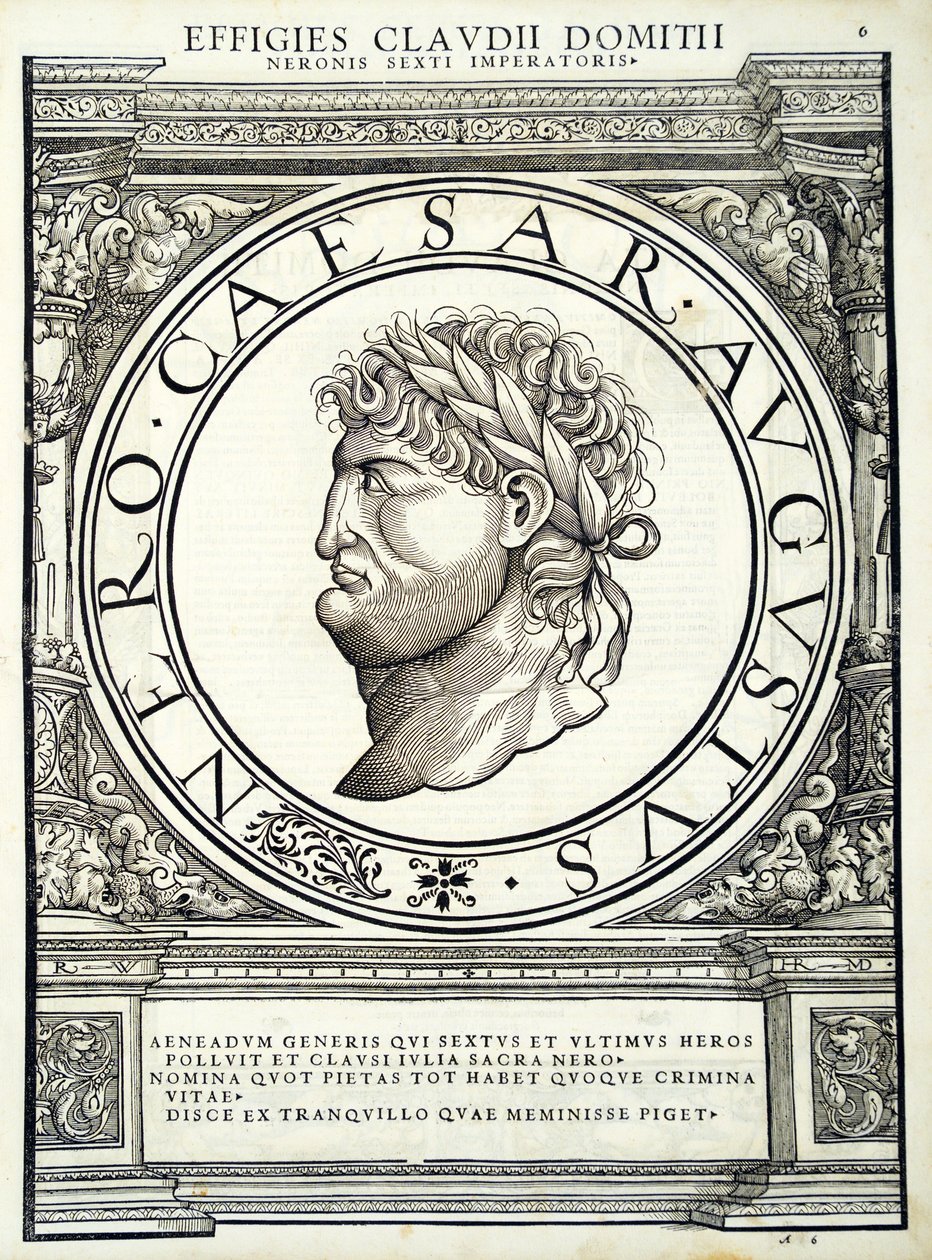 Nero, do comandante geral dos Roman Leste e Oeste mais verdadeiras imagens de moedas antigas, gravura por Rudolph Wyssenbach, impressa por Andreas Gessner, Zurique, 1559 ( de Hans Rudolf Manuel Deutsch