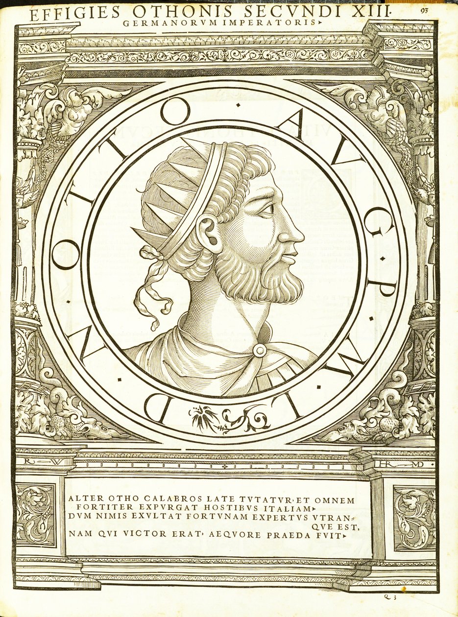 Otto 2, a partir do general comandante das Roman Leste e Oeste mais verdadeiras imagens de moedas antigas, gravura por Rudolph Wyssenbach, impressa por Andreas Gessner, Zurich, 155 de Hans Rudolf Manuel Deutsch