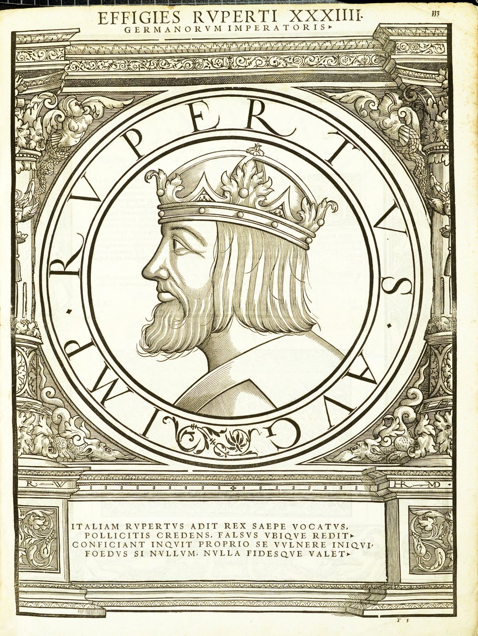 Rupert, do comandante geral dos Roman Leste e Oeste mais verdadeiras imagens de moedas antigas, gravura por Rudolph Wyssenbach, impressa por Andreas Gessner, Zurique, 15 de Hans Rudolf Manuel Deutsch
