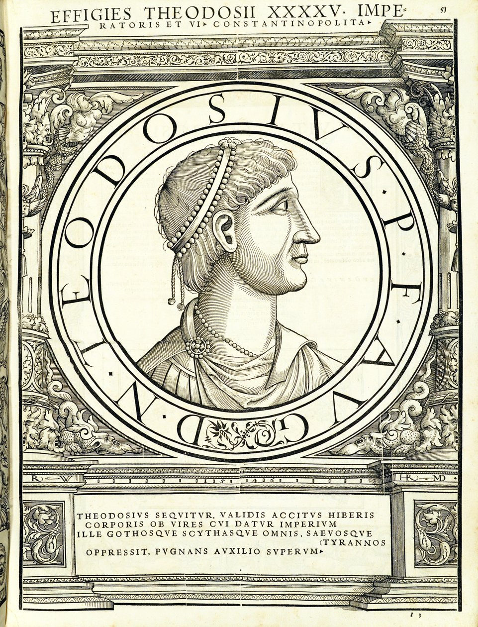 Theodosius 1, do comandante geral dos Roman Leste e Oeste mais verdadeiras imagens de moedas antigas, gravura por Rudolph Wyssenbach, impressa por Andreas Gessner, Zurique de Hans Rudolf Manuel Deutsch