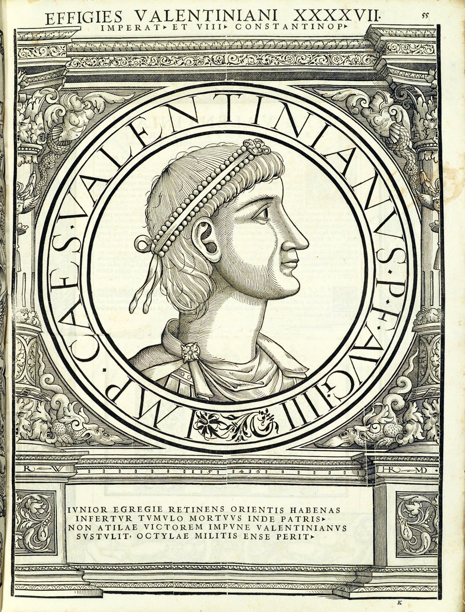 Valens 3, a partir dos imperadores romanos de leste e oeste mais verdadeiras imagens de moedas antigas, gravura por Rudolph Wyssenbach, impressa por Andreas Gessner, Zut de Hans Rudolf Manuel Deutsch