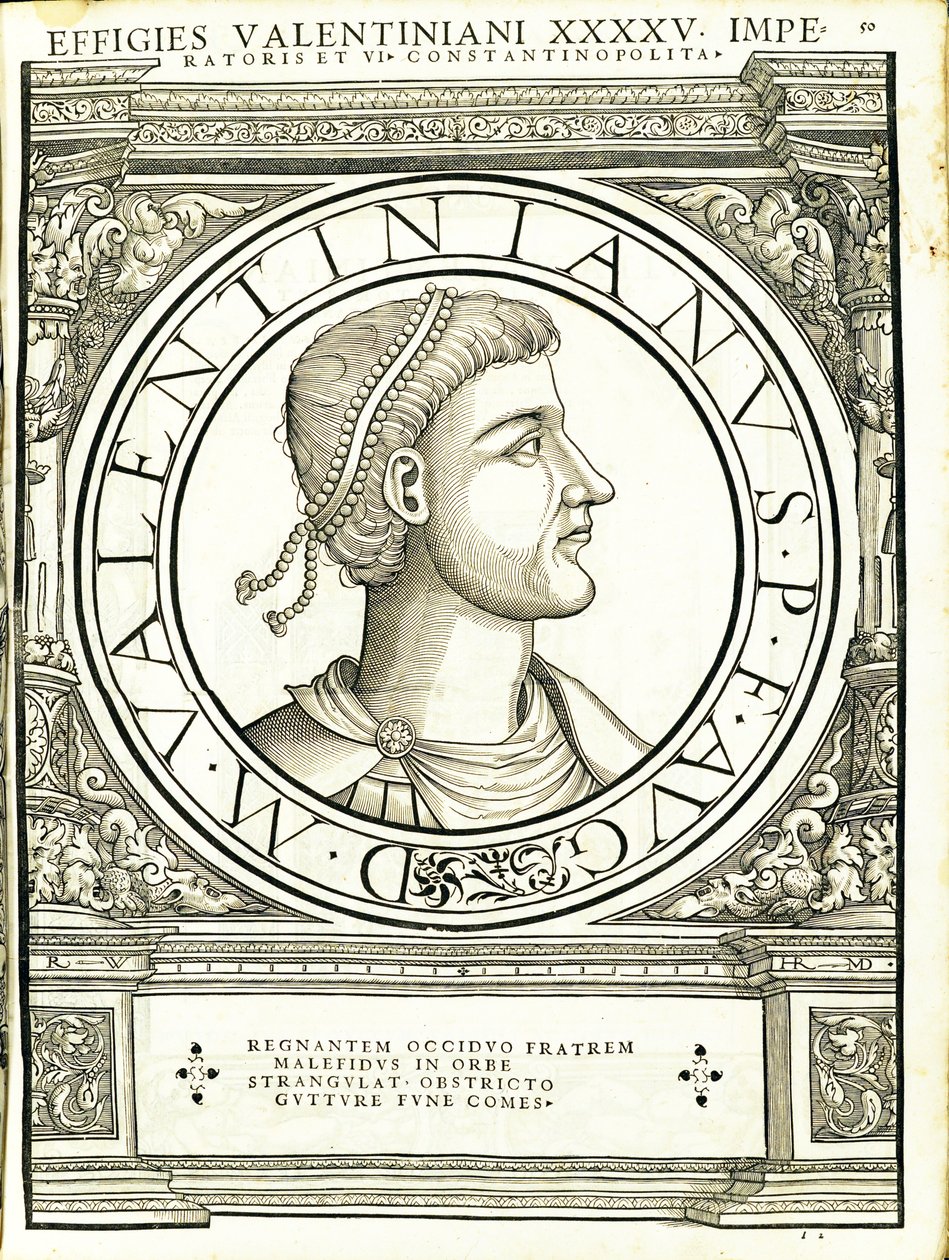 Valens era mais jovem, a partir dos imperadores romanos de leste e oeste mais verdadeiras imagens de moedas antigas, gravura por Rudolph Wyssenbach, impressos por Andreas Hamberger, de Hans Rudolf Manuel Deutsch