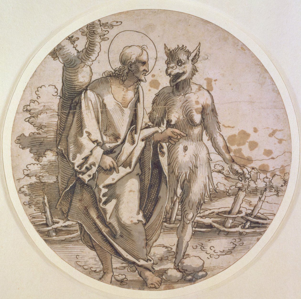 A Tentação de Cristo, c.1522 (caneta e tinta, wc e papel) de Hans Sebald Beham