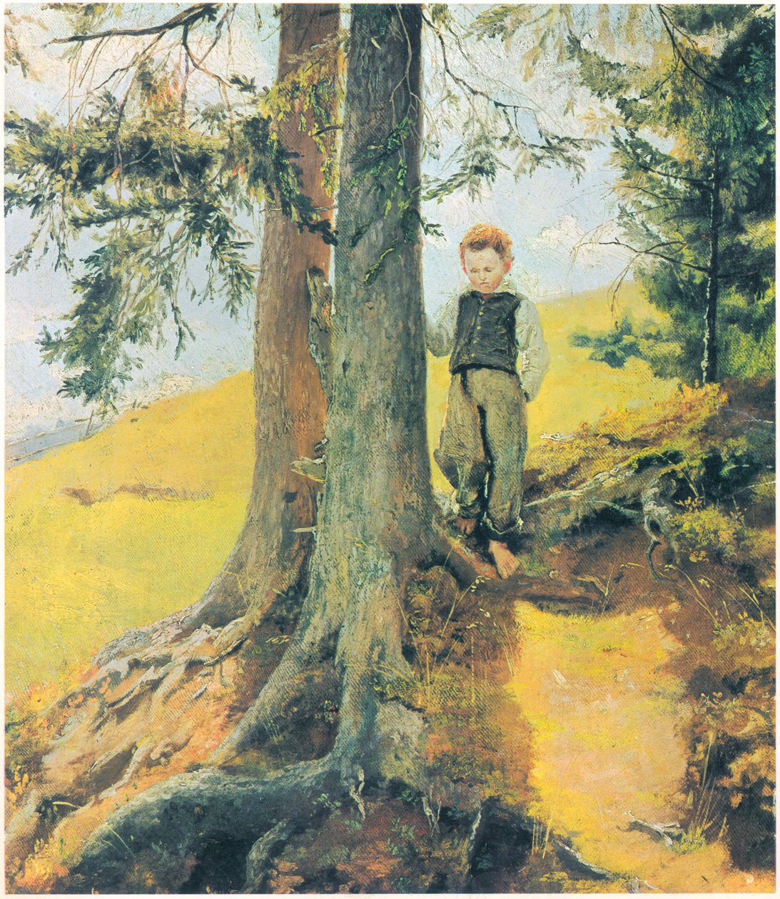 Garoto de fazenda na borda da floresta de Hans Thoma