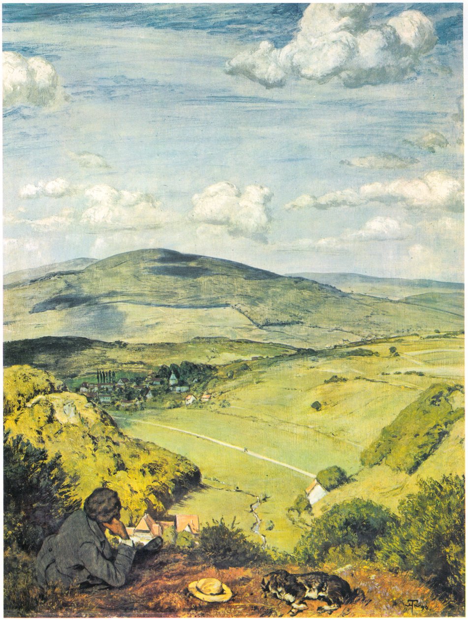 Vista, de, um, taunus, valley - Taunus, paisagem de Hans Thoma