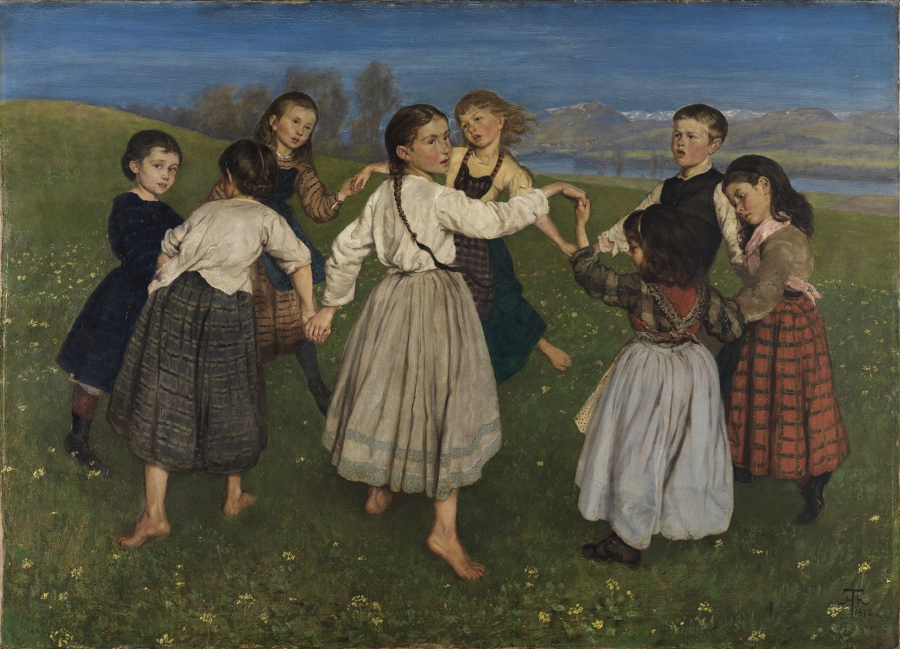 Crianças dançando em um anel de Hans Thoma