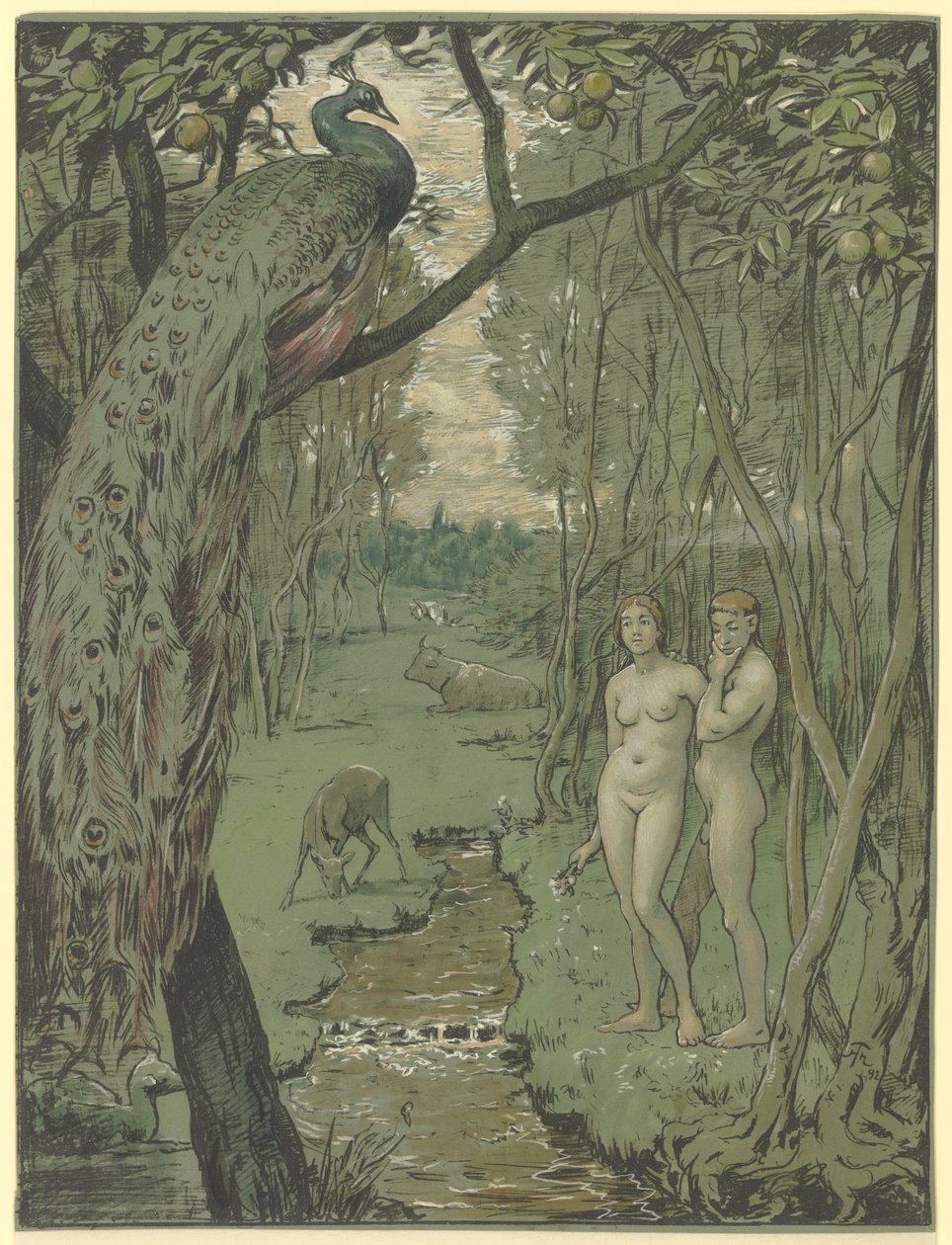 Paraíso com pavão de Hans Thoma