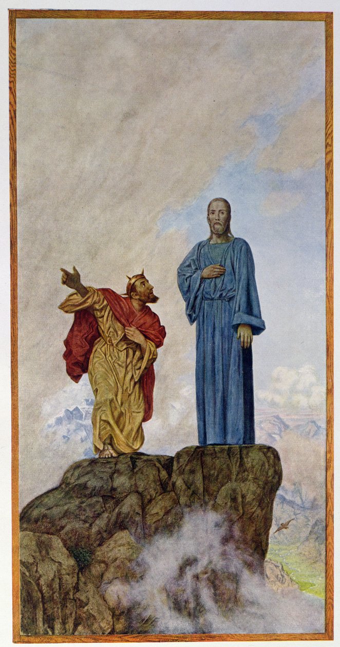 A tentação de Cristo, ilustração de &39;Festkalender&39; publicada em Leipzig c.1910 de Hans Thoma