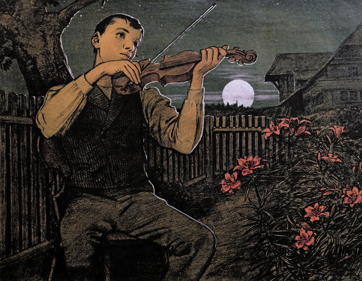 Violinista para a Lua (impressão alograph) de Hans Thoma