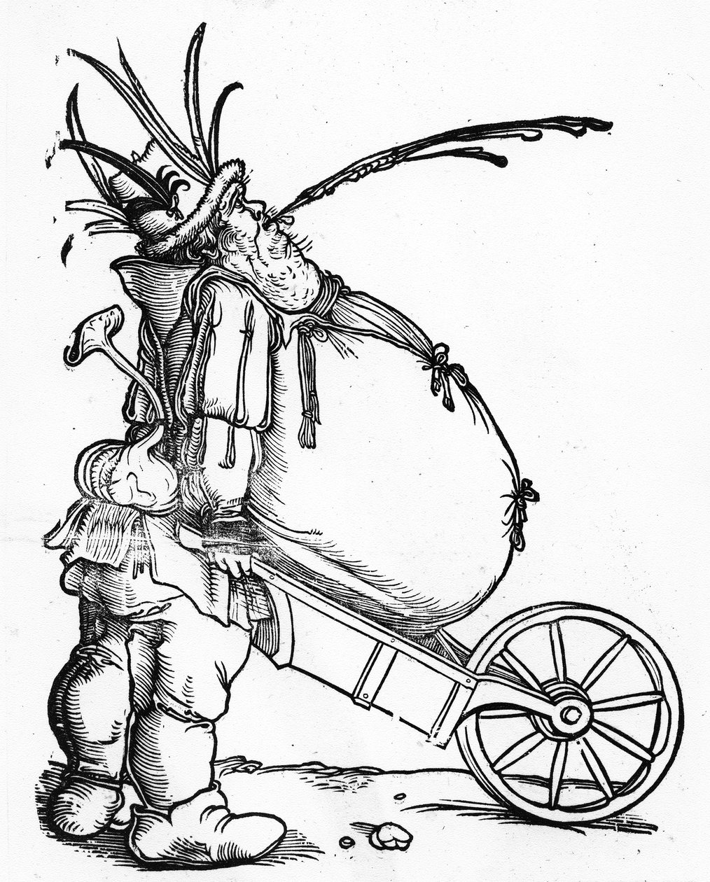 Um homem gordo e um carrinho de mão, c.1521 de Hans Weiditz