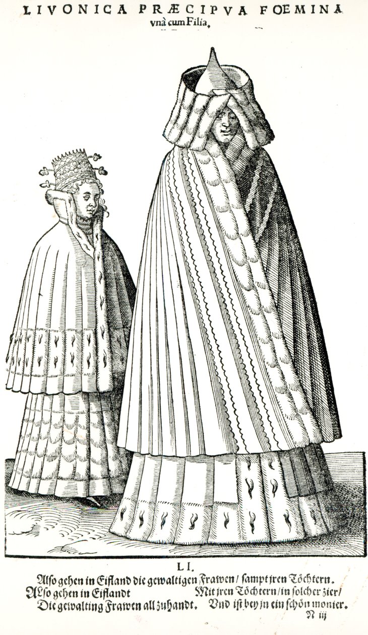Trajes de uma nobre da Livônia e sua filha, 1577 de Hans Weigel