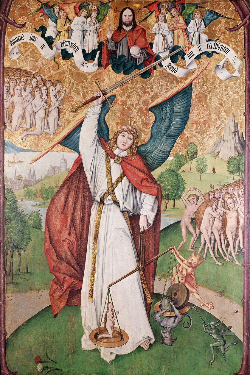 São Miguel Pesando as Almas no Último Julgamento, c.1500 (tempera no painel) de Hans Leu