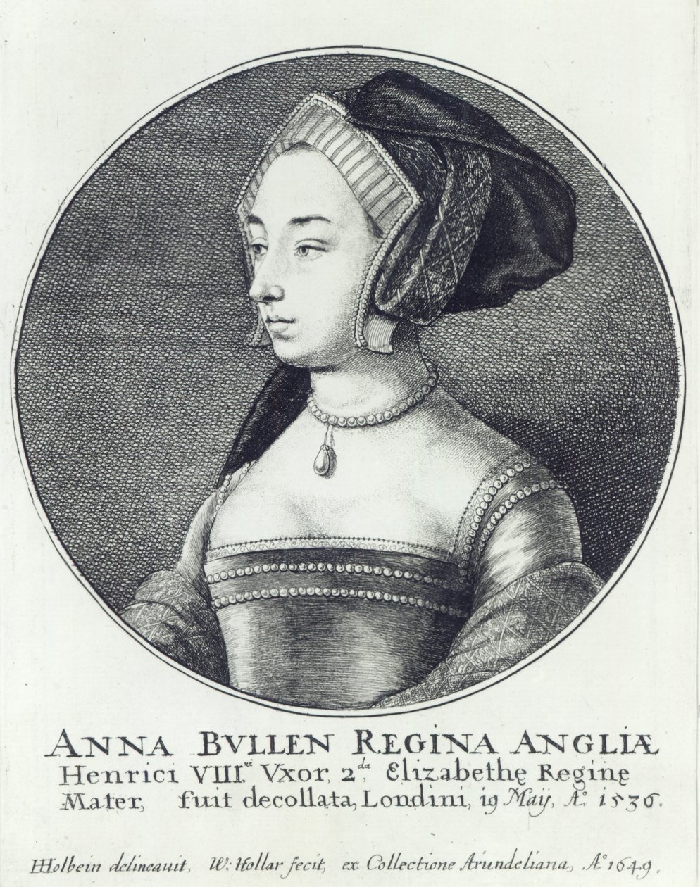 Ana Bolena, gravada por Wenceslaus Hollar de Hans (after) Holbein the Younger