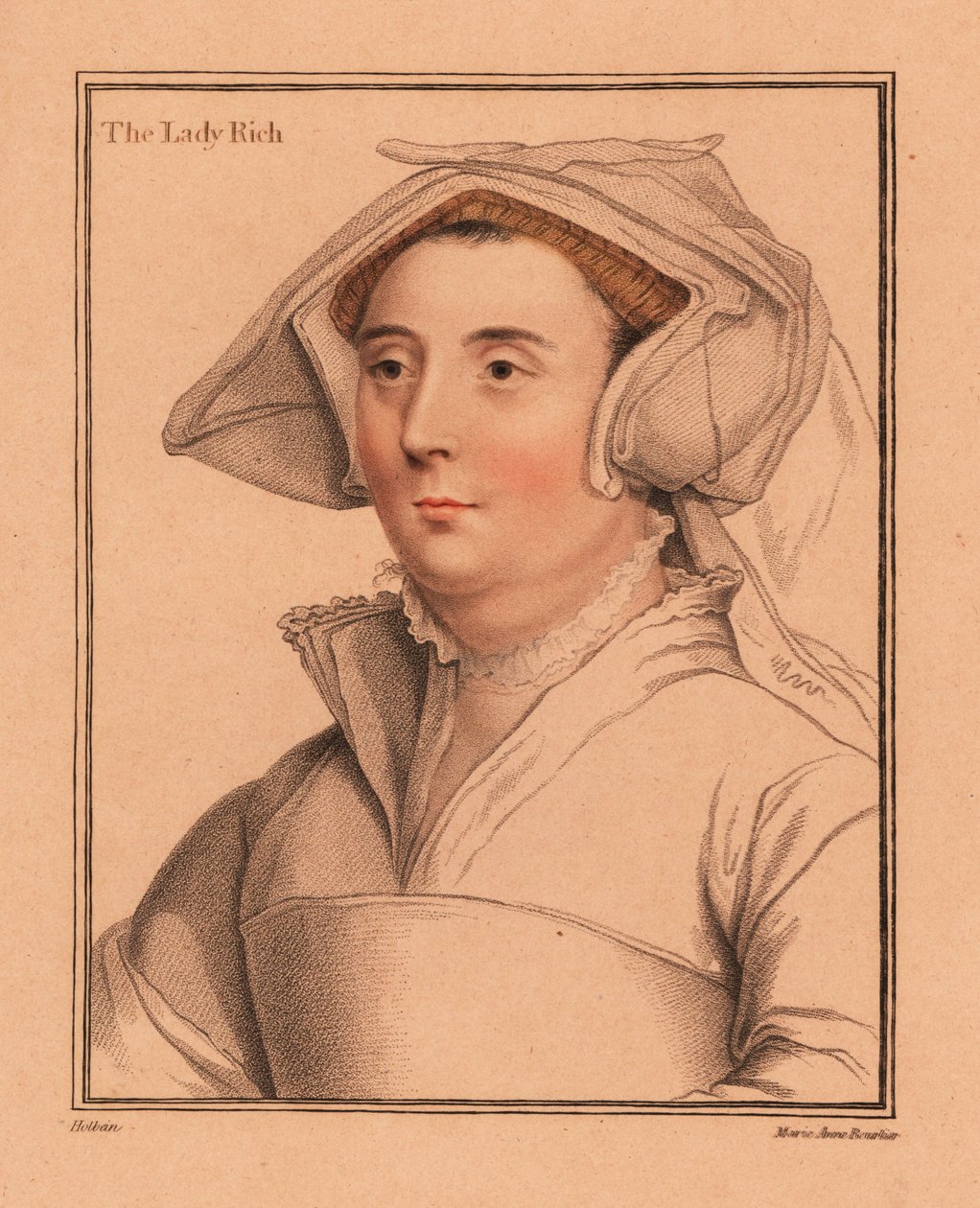 Elizabeth Jenkes, Lady Rich, esposa de Sir Richard Rich.,1812 (gravura) de Hans (after) Holbein the Younger