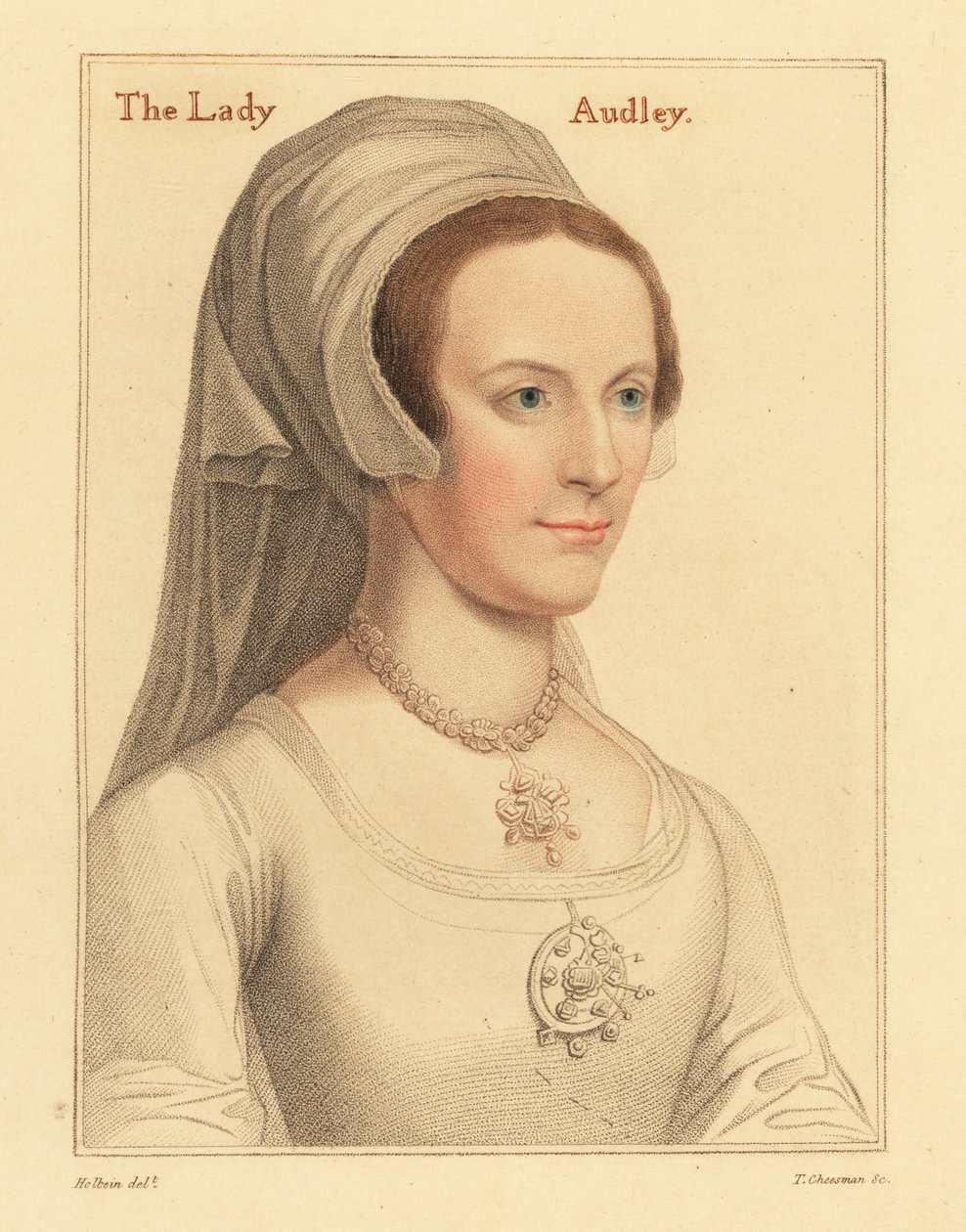 Elizabeth, segunda esposa de Thomas Audley,1812 (gravura) de Hans (after) Holbein the Younger