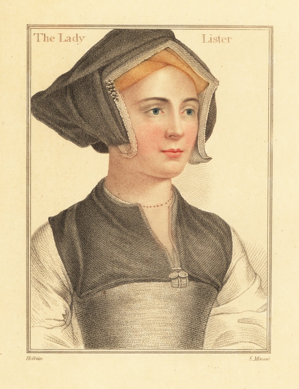 Isabel Shirley, esposa do Presidente do Supremo Tribunal Inglês Sir Richard Lyster,1812 (gravura) de Hans (after) Holbein the Younger