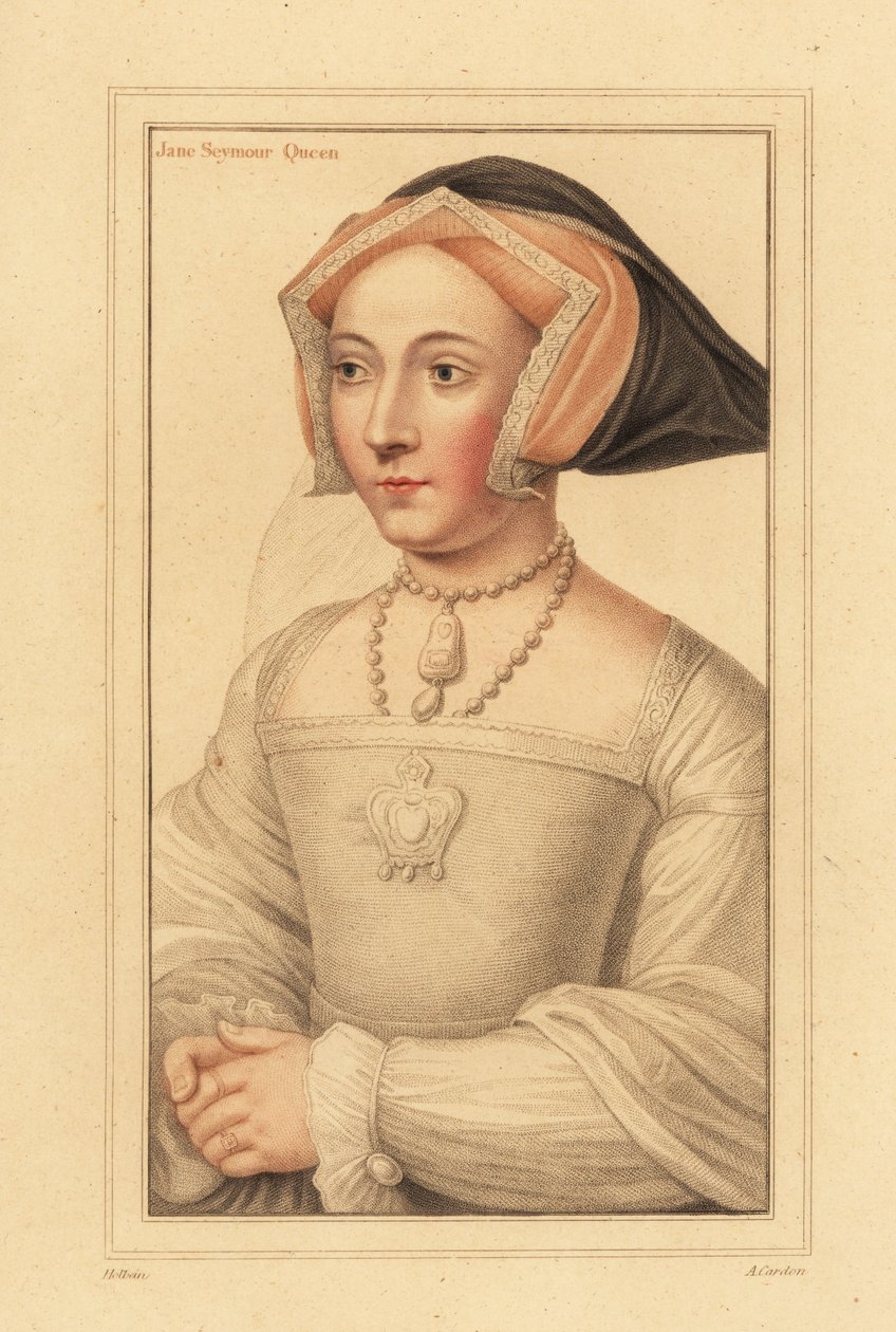 Jane Seymour, Rainha de Inglaterra, terceira esposa do Rei Henrique VIII, ,1812 (gravura) de Hans (after) Holbein the Younger