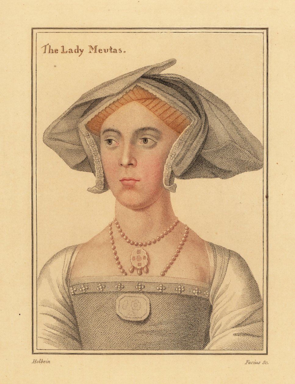 Joan, Lady Meutas, senhora à espera de Jane Seymour. ,1812 (gravura) de Hans (after) Holbein the Younger