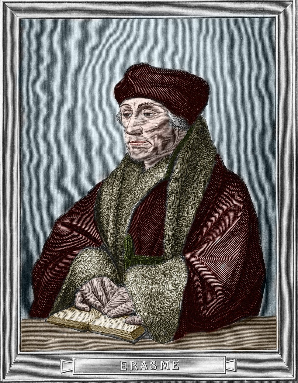 Retrato de Didier Erasme (Erasmus de Roterdão) (1469 - 1536), humanista holandês. Gravura após o original de Holbein Hans, o Jovem (1497-1543). Gravura de 1859 em "as galerias da Europa - Itália" por armengaud. Coleção privada. de Hans (after) Holbein the Younger
