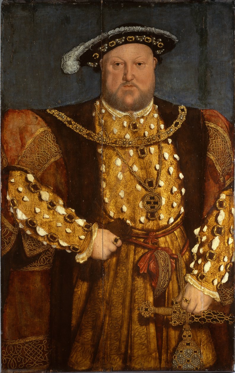Retrato do Rei Henrique VIII (óleo sobre madeira) de Hans (after) Holbein the Younger