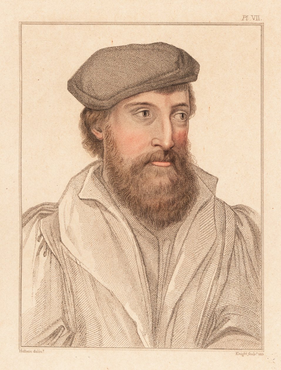 Retrato de um homem desconhecido, corte do rei Henrique VIII, c. 1532.,1812 (gravura) de Hans (after) Holbein the Younger