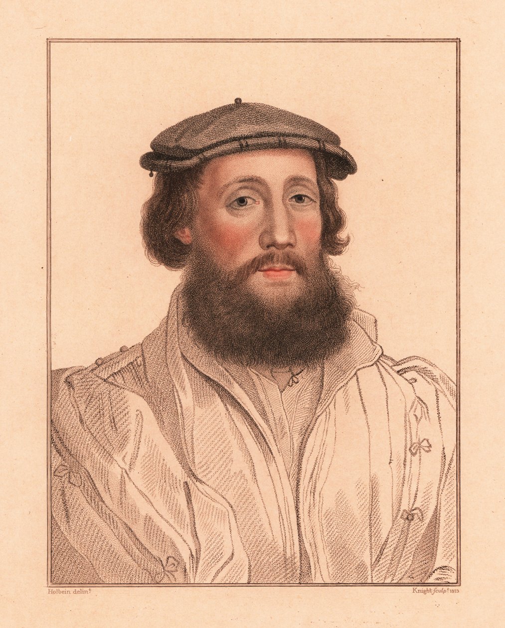 Retrato de um homem desconhecido, corte do rei Henrique VIII, c. 1532.,1812 (gravura) de Hans (after) Holbein the Younger