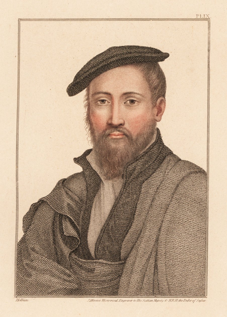 Retrato de um homem desconhecido, corte do rei Henrique VIII, c. 1532.,1812 (gravura) de Hans (after) Holbein the Younger