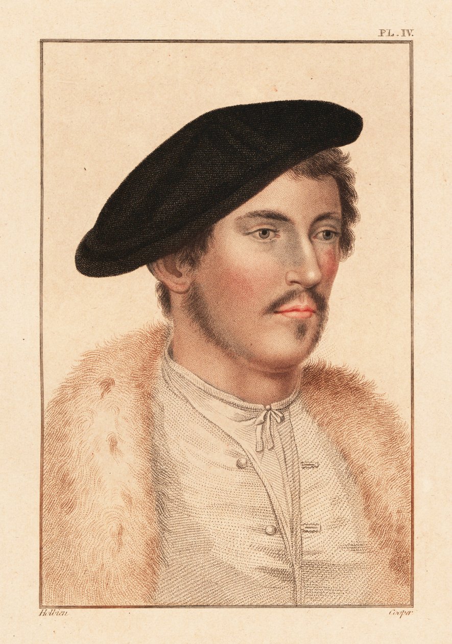 Retrato de um homem desconhecido, corte do rei Henrique VIII, c. 1532.,1812 (gravura) de Hans (after) Holbein the Younger