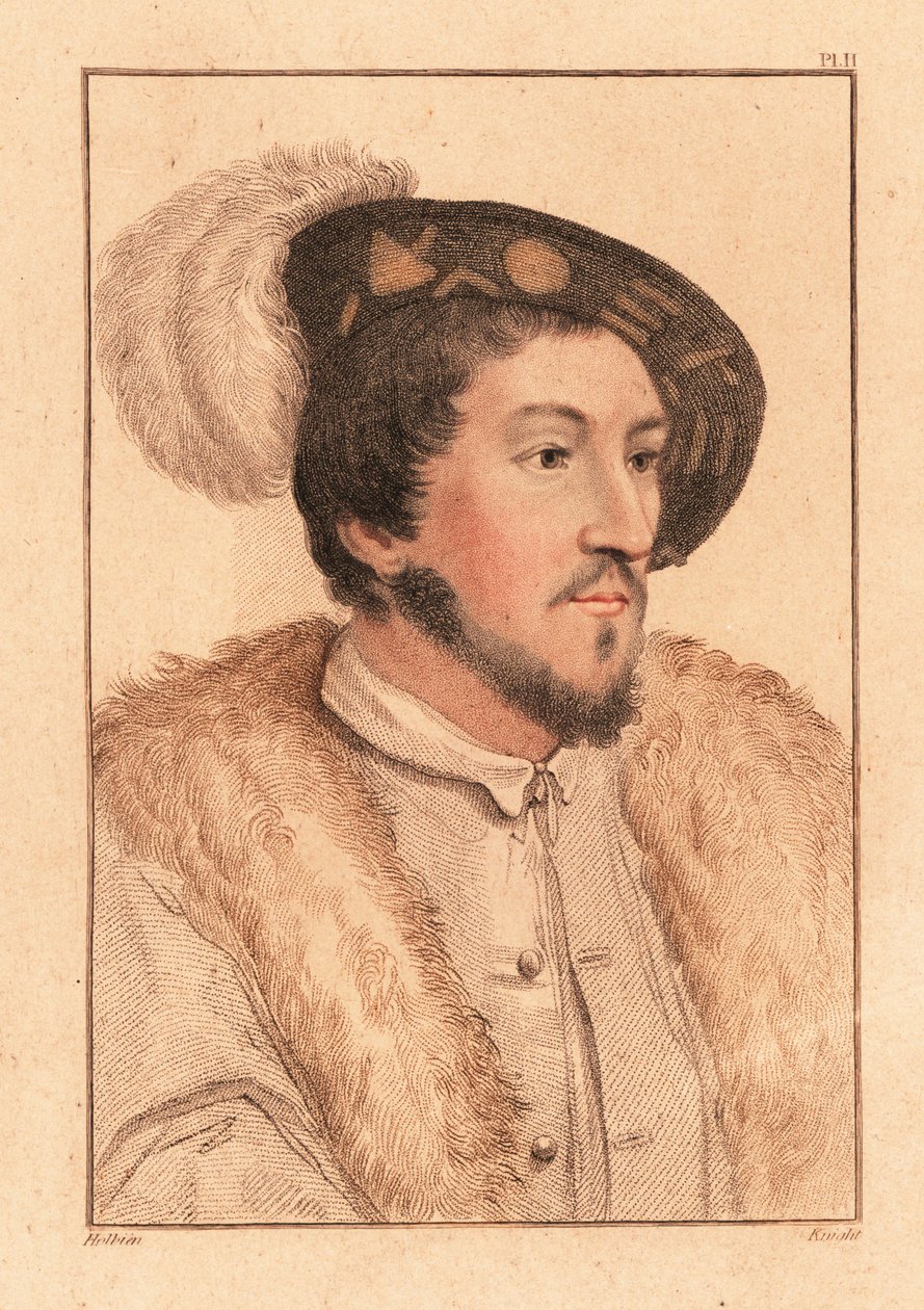 Retrato de um homem desconhecido, corte do rei Henrique VIII, c. 1532. ,1812 (gravura) de Hans (after) Holbein the Younger