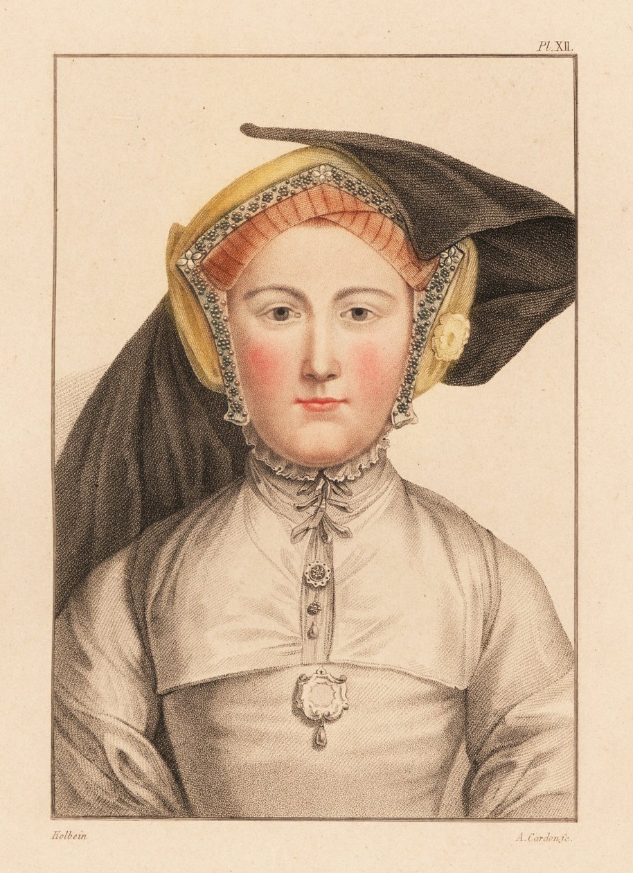 Retrato de mulher desconhecida da corte do rei Henrique VIII.,1812 (gravura) de Hans (after) Holbein the Younger