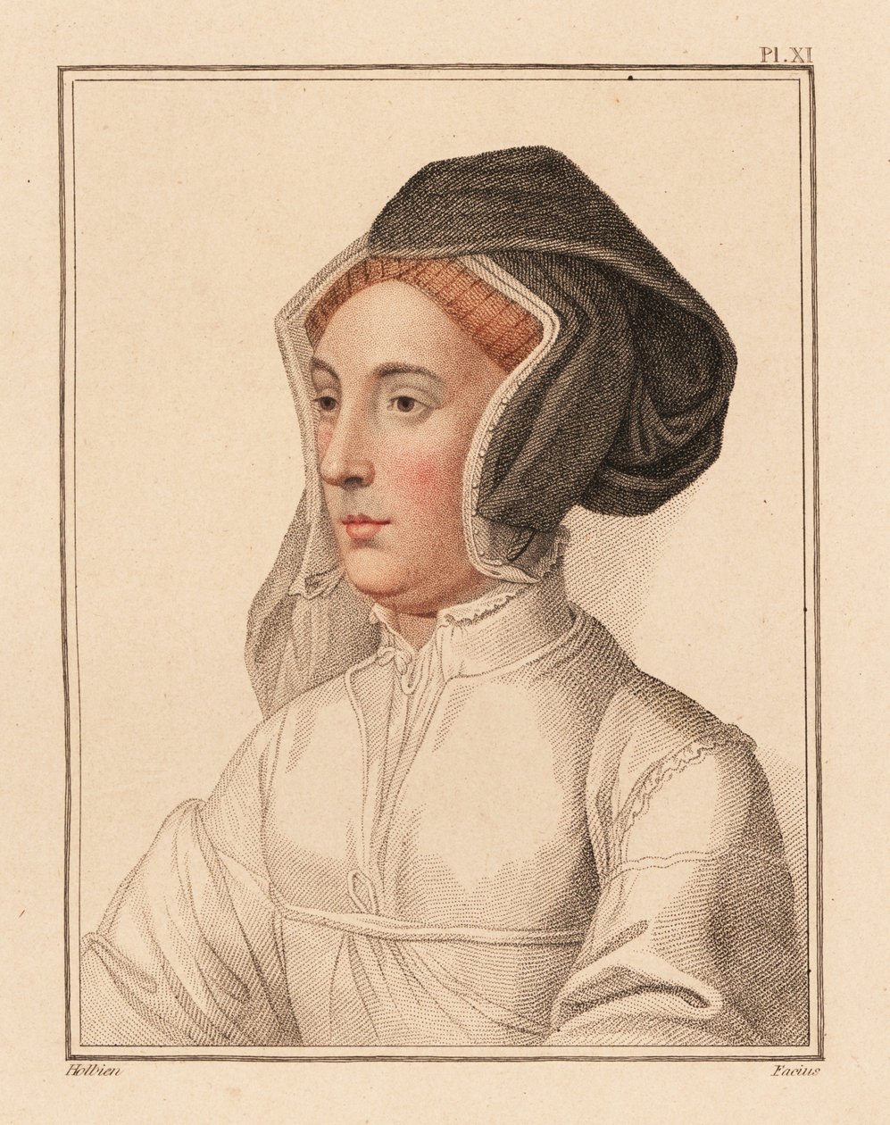 Retrato de mulher desconhecida da corte do rei Henrique VIII.,1812 (gravura) de Hans (after) Holbein the Younger
