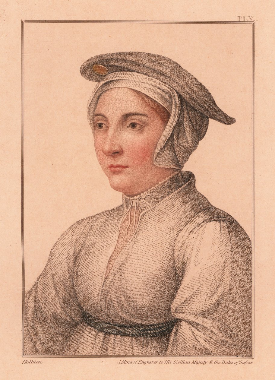Retrato de mulher desconhecida da corte do rei Henrique VIII.,1812 (gravura) de Hans (after) Holbein the Younger