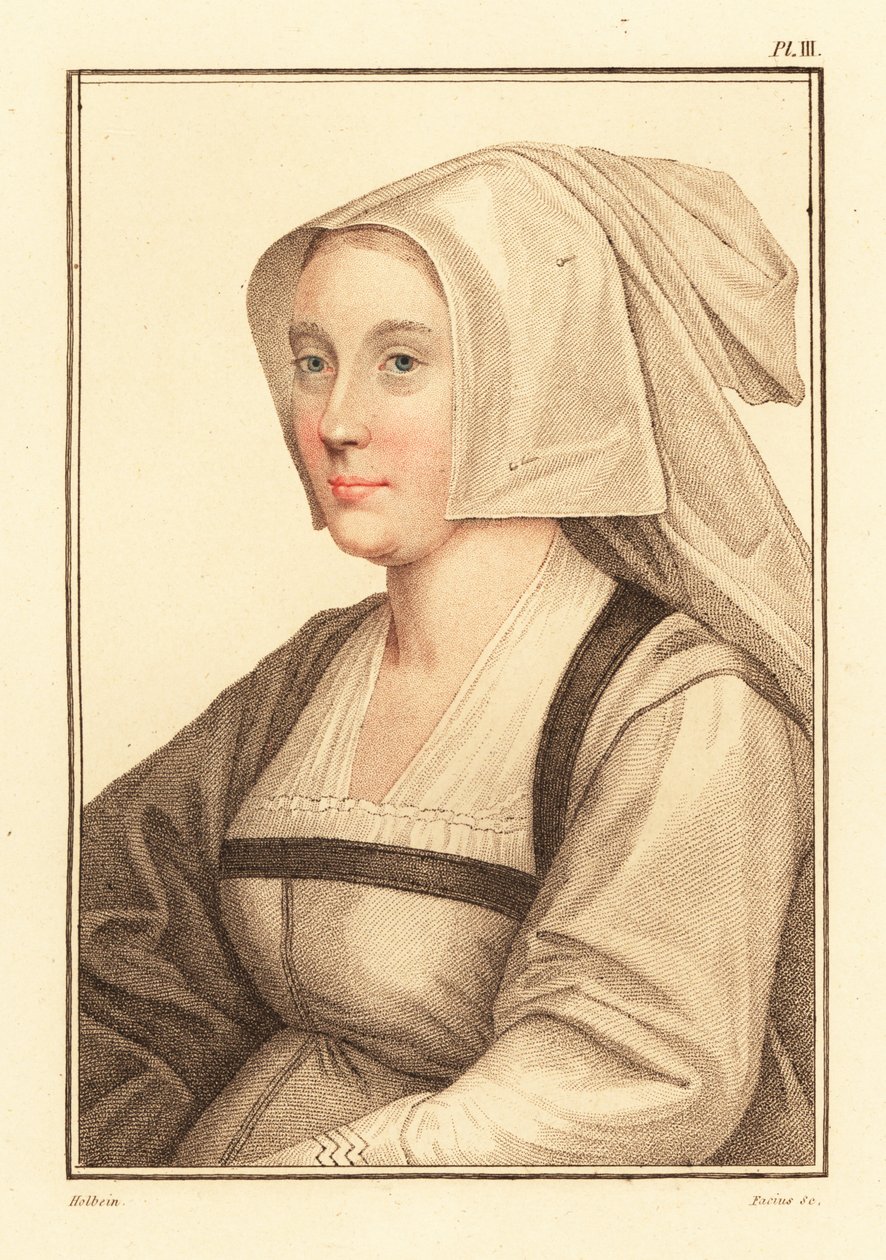 Retrato de mulher desconhecida da corte do rei Henrique VIII.,1812 (gravura) de Hans (after) Holbein the Younger