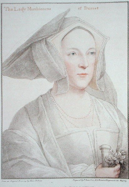 A Senhora Marchionesa de Dorset (1481-1535) gravada por Francesco Bartolozzi (1727-1815) 1795 (gravura) de Hans (after) Holbein the Younger