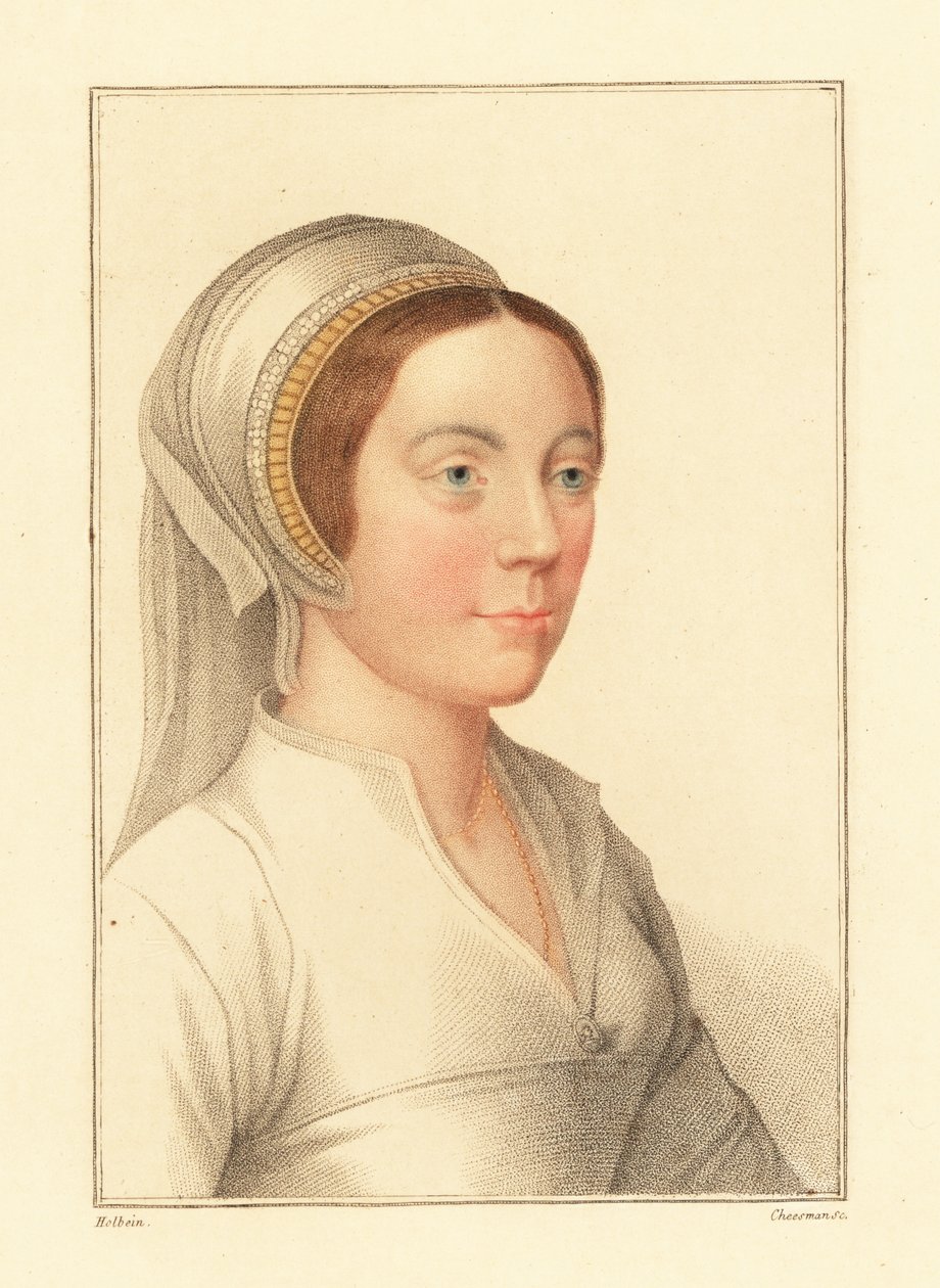 Mulher não identificada, corte do rei Henrique VIII.,1812 (gravura) de Hans (after) Holbein the Younger