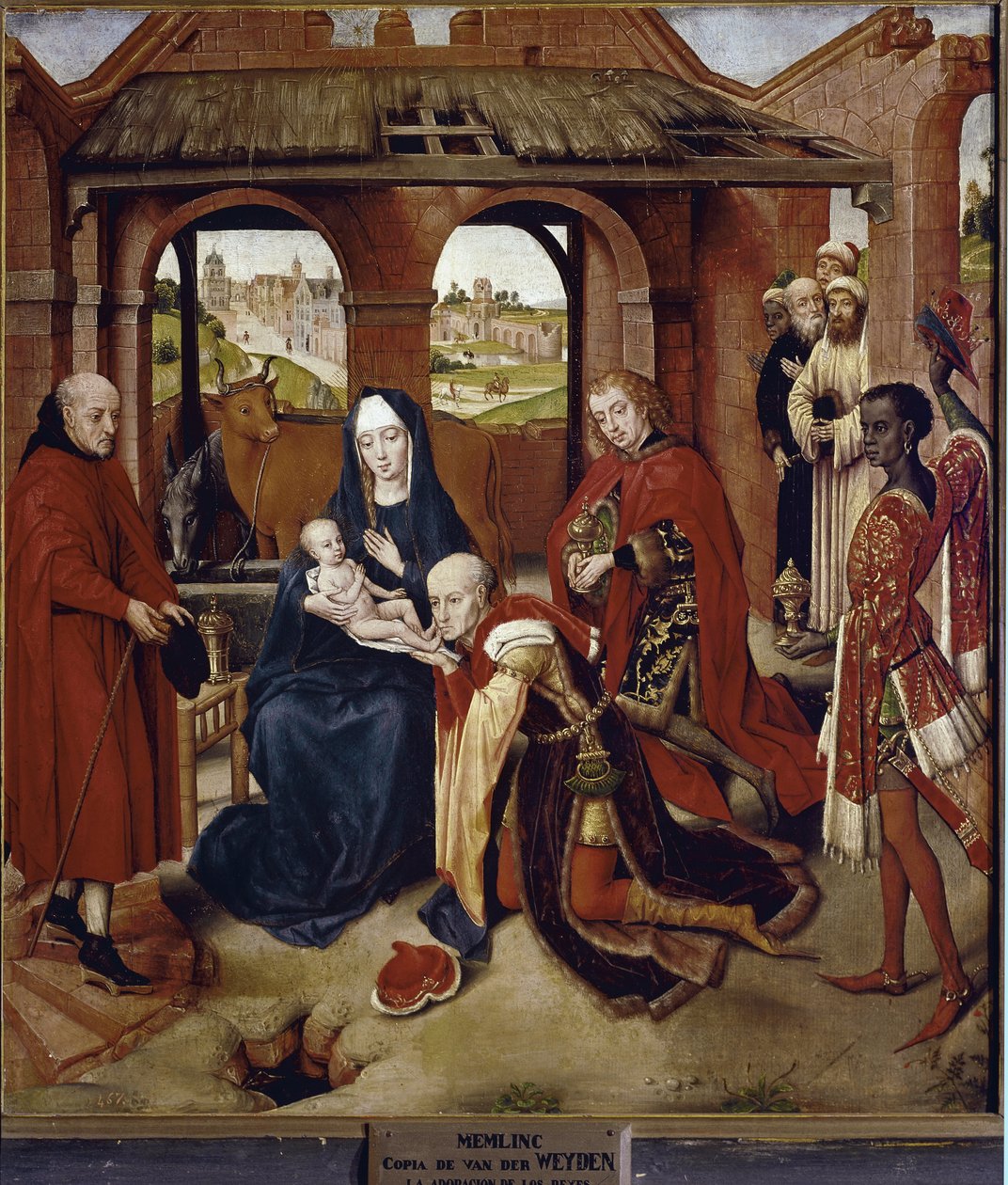 Adoração dos Magos, Painel Central de Políptico de Loo (óleo sobre madeira de Hans (attr.to) Memling