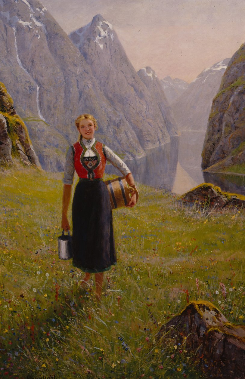 Dairymaid (óleo sobre tela) de Hans Andreas Dahl
