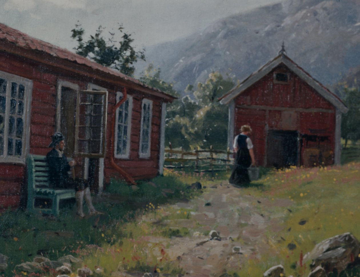 Farmyard, Western Norway (óleo sobre tela) de Hans Andreas Dahl