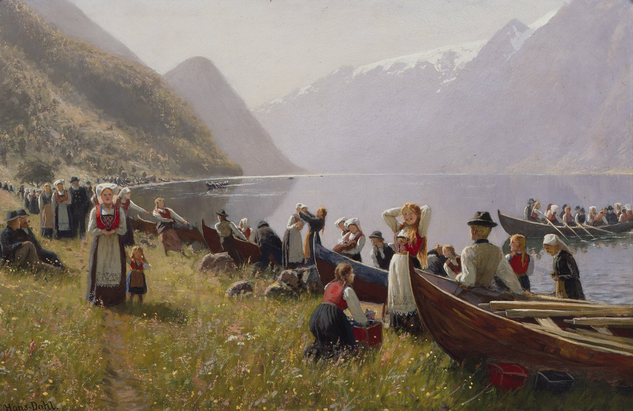 Indo à Igreja em Hardanger (óleo sobre tela) de Hans Andreas Dahl
