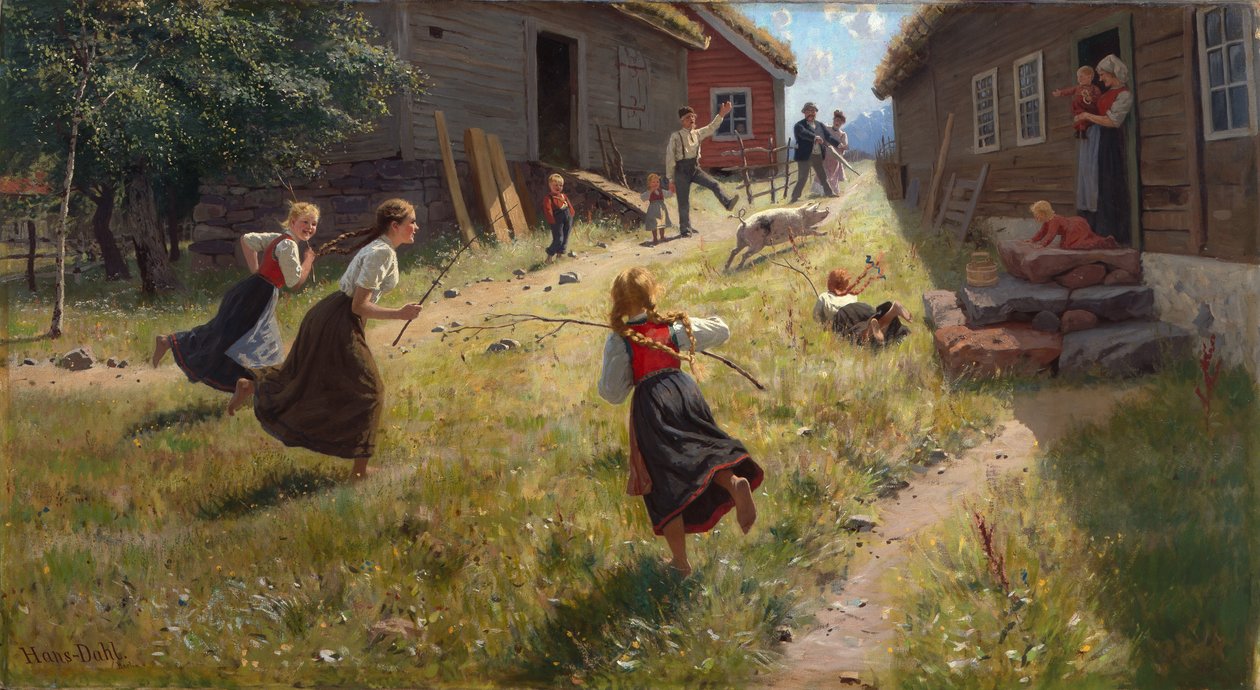 O Porco Está Solto (óleo sobre tela) de Hans Andreas Dahl