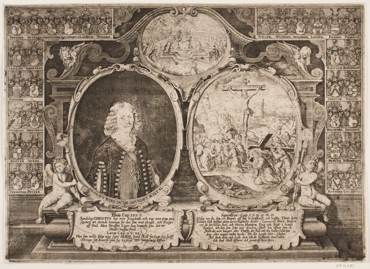 Niels Windet til Grundet e uma representação de Cristo na cruz de Hans Andreas Greys