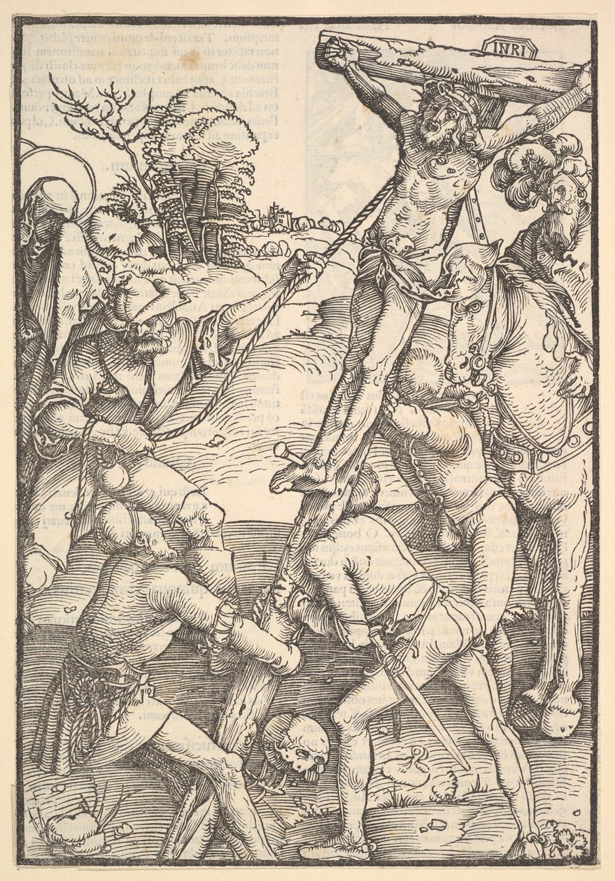 O Levantamento da Cruz, verso: O Levantamento da Cruz, de Speculum Passionis Domini ..., 1507. de Hans Baldung