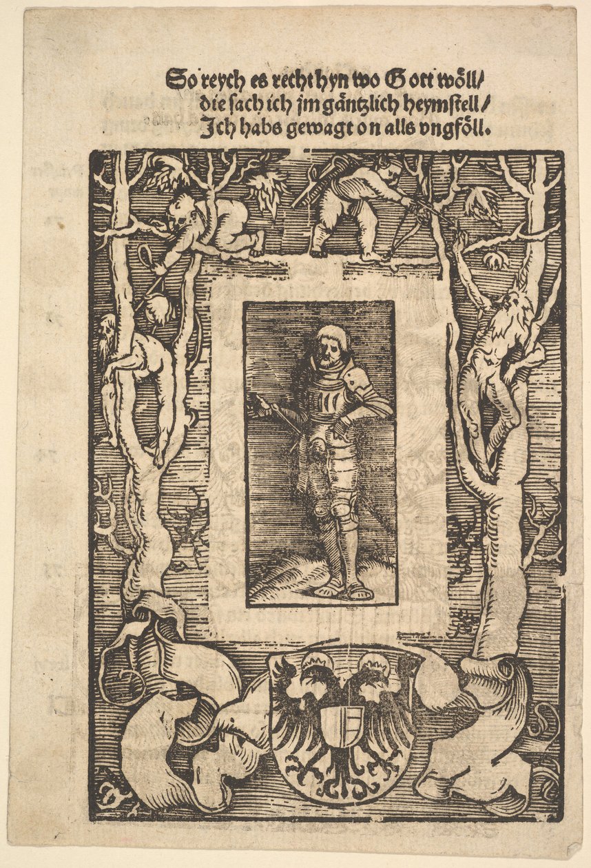 Fronteira do título com o homem de armadura no centro, 1513. de Hans Baldung