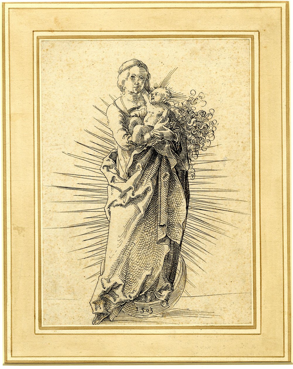 150593001 Virgem e Menino sobre uma lua crescente. 1503 Caneta e tinta preta de Hans Baldung Grien