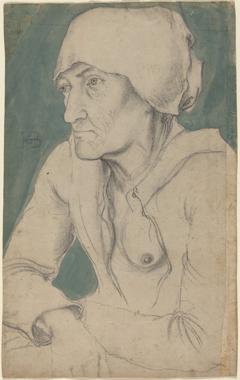 Figura a meio corpo de uma mulher idosa com touca de Hans Baldung Grien