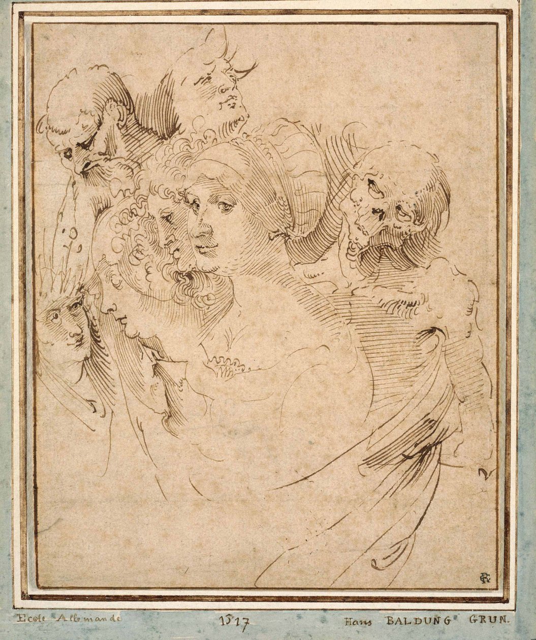 "La mort representee avec sept tetes" (A morte entre sete cabeças) Dessin de Hans Baldung (Baldung Grien)(1484-1545) vers 1515 Coleção privee de Hans Baldung Grien