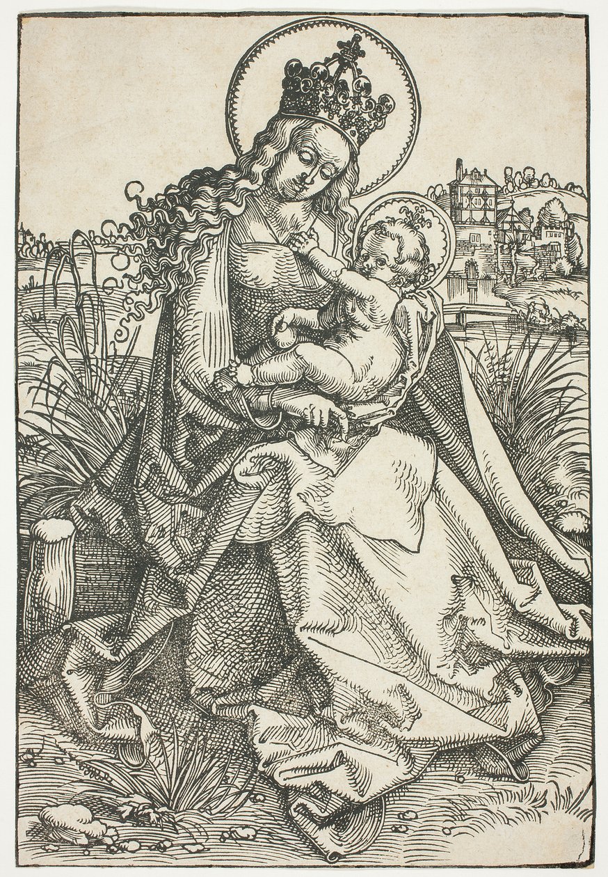 Madonna e criança em um banco gramado de Hans Baldung Grien